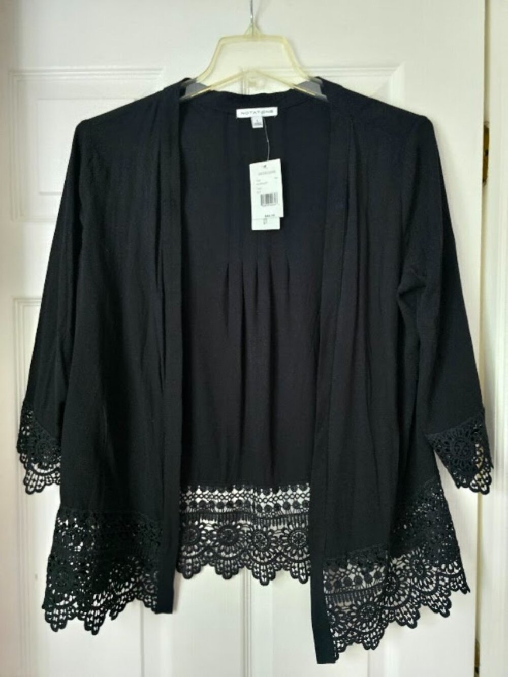 Black Crochet Lace Trim Open Front Cardigan Kimono Goth NWT Large